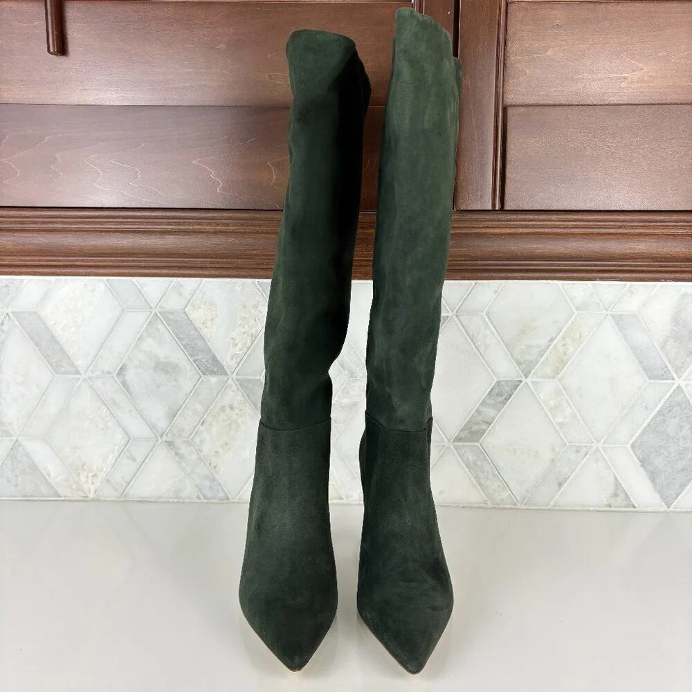 8.5 Larroude Kate Military Green Stiletto Tall Heel Pointed Toe Knee High Boot